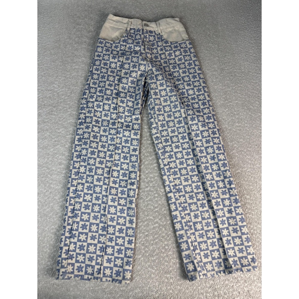 Lisa Says Gah Chino Pants Womens 27 Blue Floral Straight Leg Cotton Twill Casual